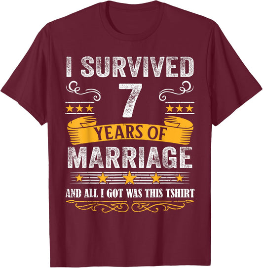 7th Wedding Anniversary shirt Couples Husband Wife 7 Years T-Shirt - T-Shirt | Maroon