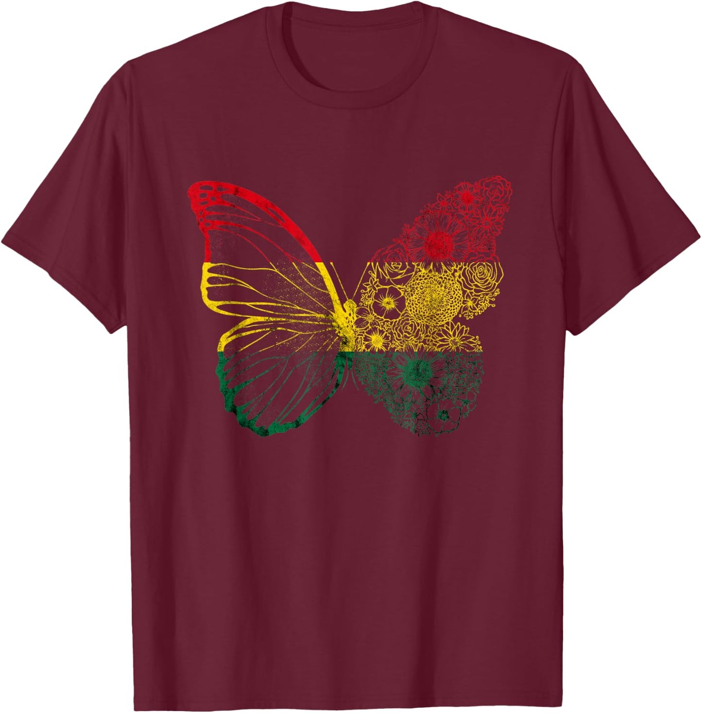 Ghana Butterfly Vintage Africa Ghanese Flag Ghanese Pride T-Shirt - T-Shirt | Maroon