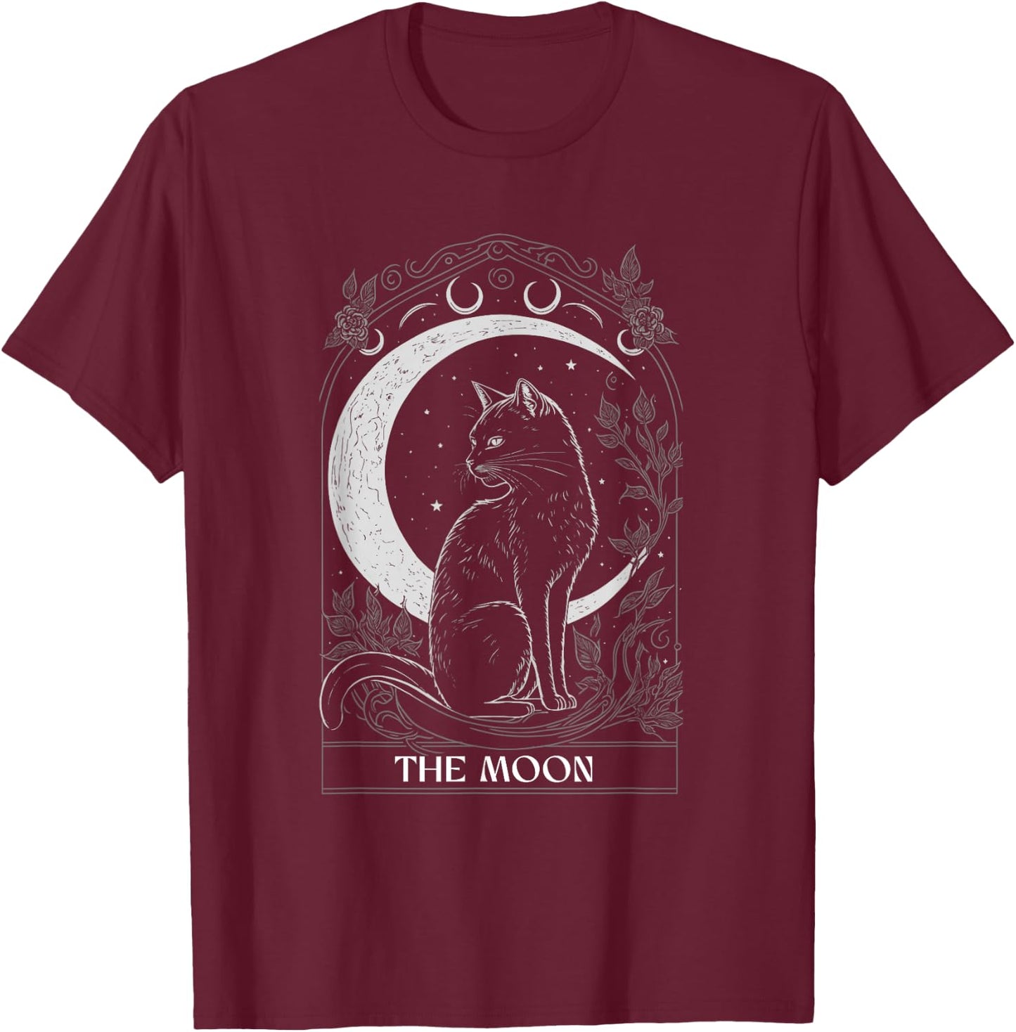 Crescent Moon Cat Tarot Card Graphic for Tarot Cat Lovers T-Shirt - T-Shirt | Maroon