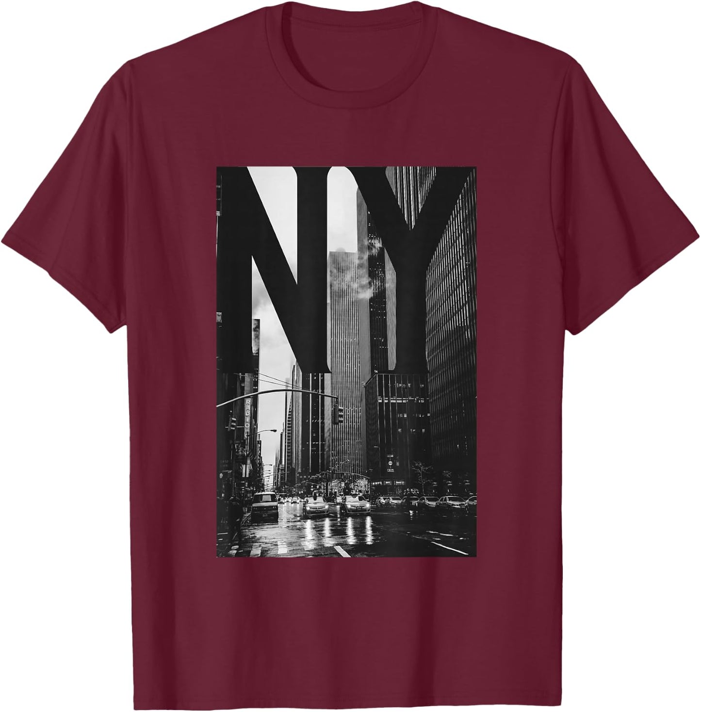 Cool New York City Abstract Skyline, Black & White New York T-Shirt - T-Shirt | Maroon