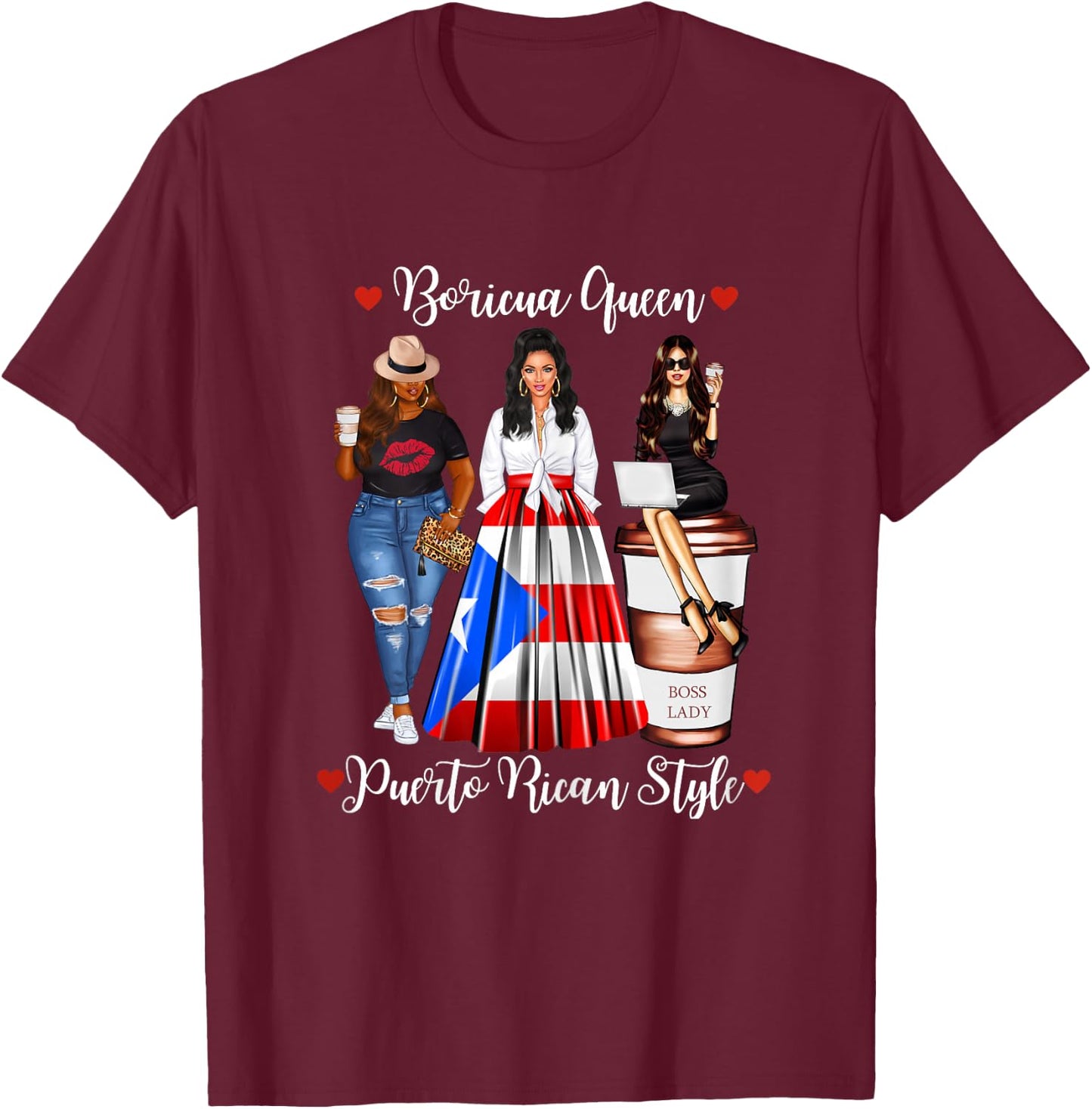 Puerto Rican Style Boricua Queen Mom Puerto Rico T-Shirt - T-Shirt | Maroon