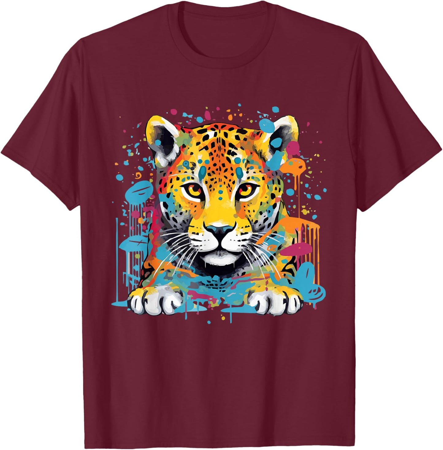 Jaguar Big Cat Splash Art Graphic Design Men Women Kids T-Shirt - T-Shirt | Maroon