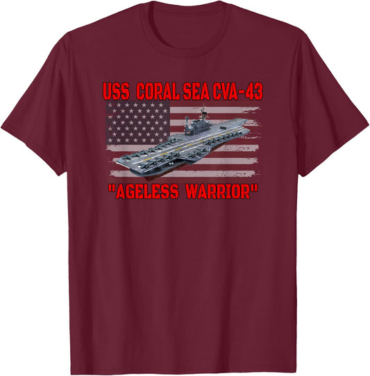 Veterans Day Aircraft Carrier USS Coral Sea CVA-43 Warship T-Shirt - T-Shirt | Maroon
