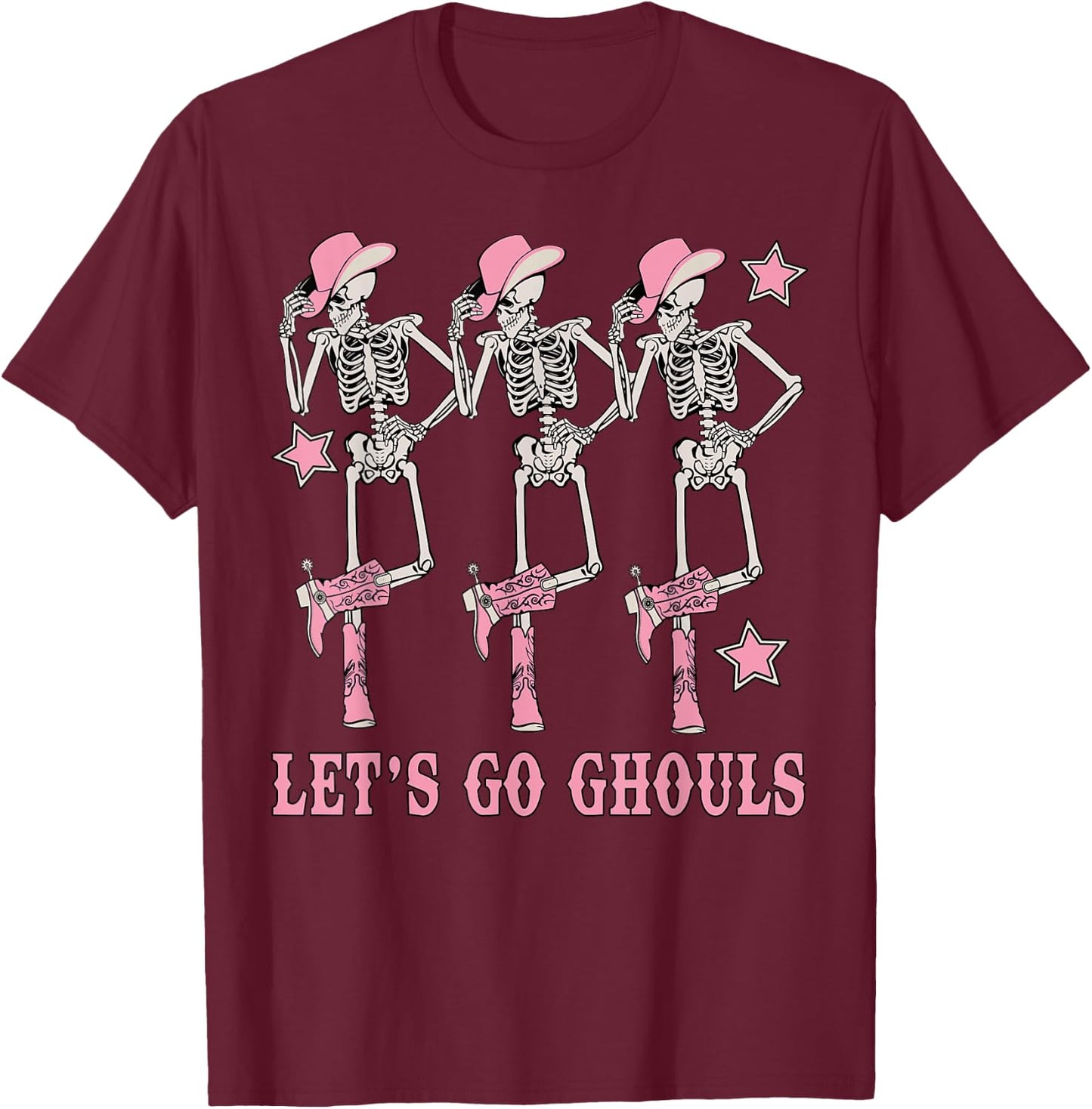 Let's Go Ghouls Western Skeletons Bachelorette Halloween T-Shirt - T-Shirt | Maroon
