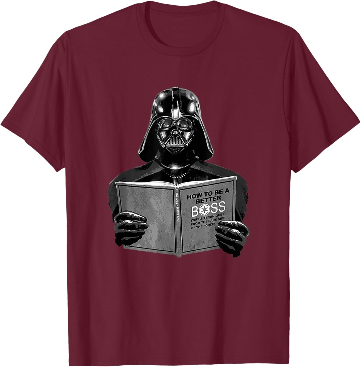 Star Wars Classic Vader Reading How To Be A Better Boss T-Shirt - T-Shirt | Maroon