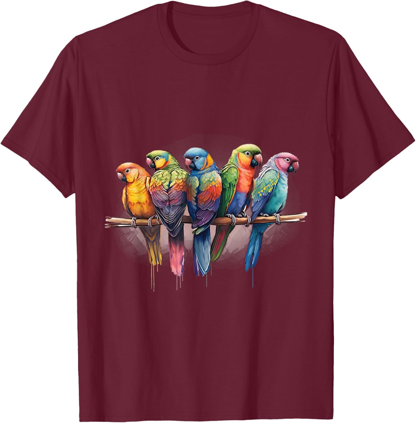 Parrots Watercolor Exotic Tropical Bird Nature Colorful T-Shirt - T-Shirt | Maroon