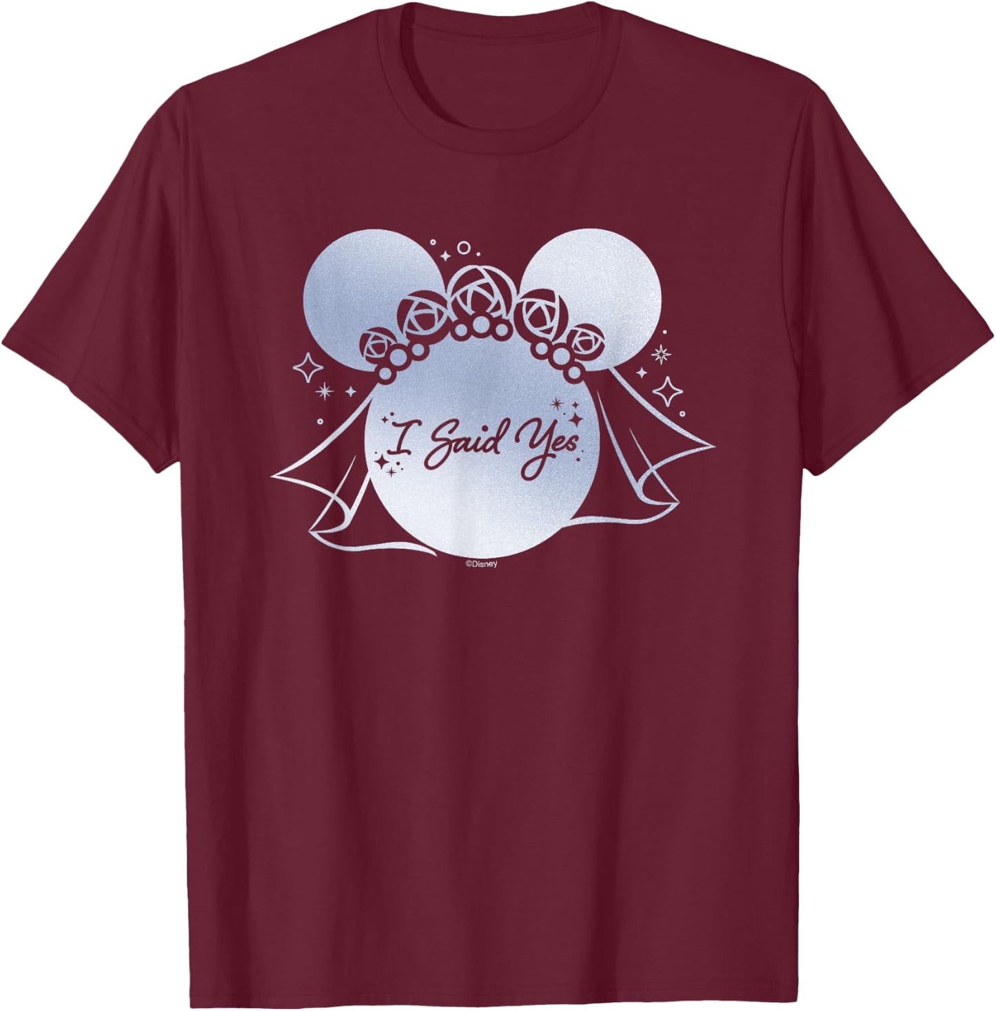 Disney I Said Yes Proposal Engagement Bridal Veil Minnie T-Shirt - T-Shirt | Maroon