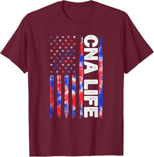 CNA Life Nurse Tie Dye American Flag Fourth 4th Of July CNA Men T-Shirt - T-Shirt | Maroon