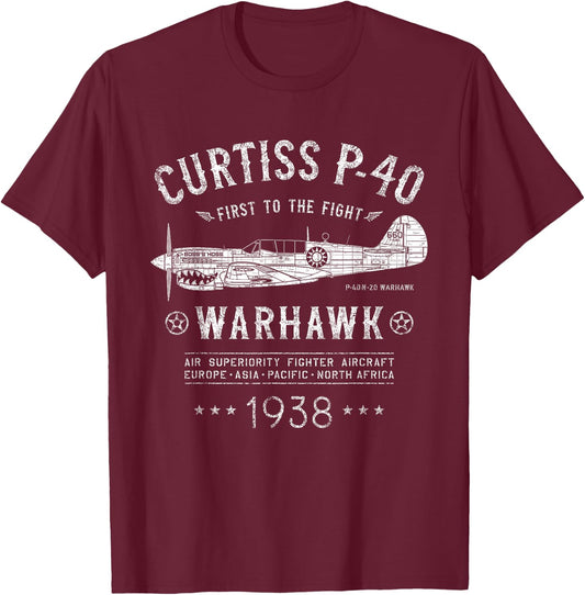 P-40 Warhawk Flying Tiger's Fighter Plane | P40 Shark Mouth T-Shirt - T-Shirt | Maroon