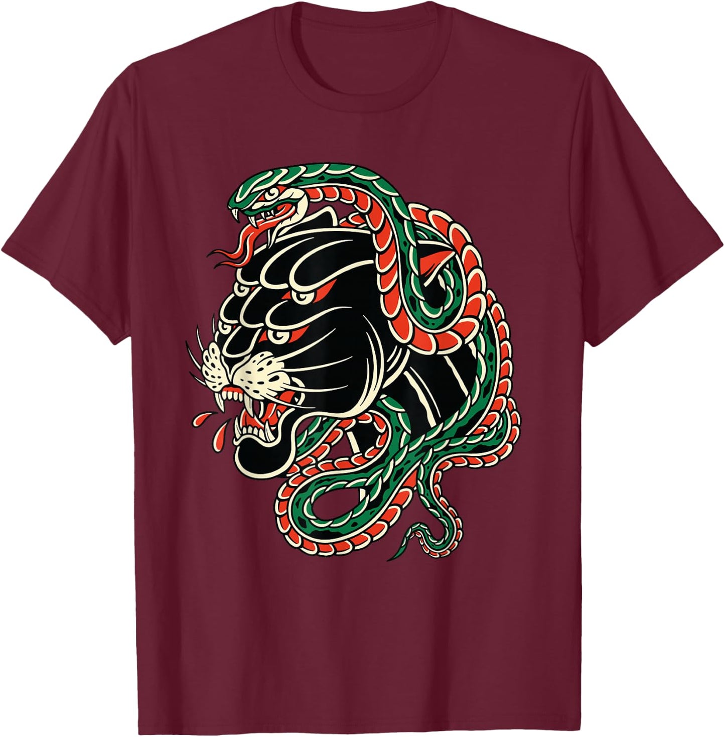 Vintage American Traditional Tattoo Edgy Old School Panther T-Shirt - T-Shirt | Maroon