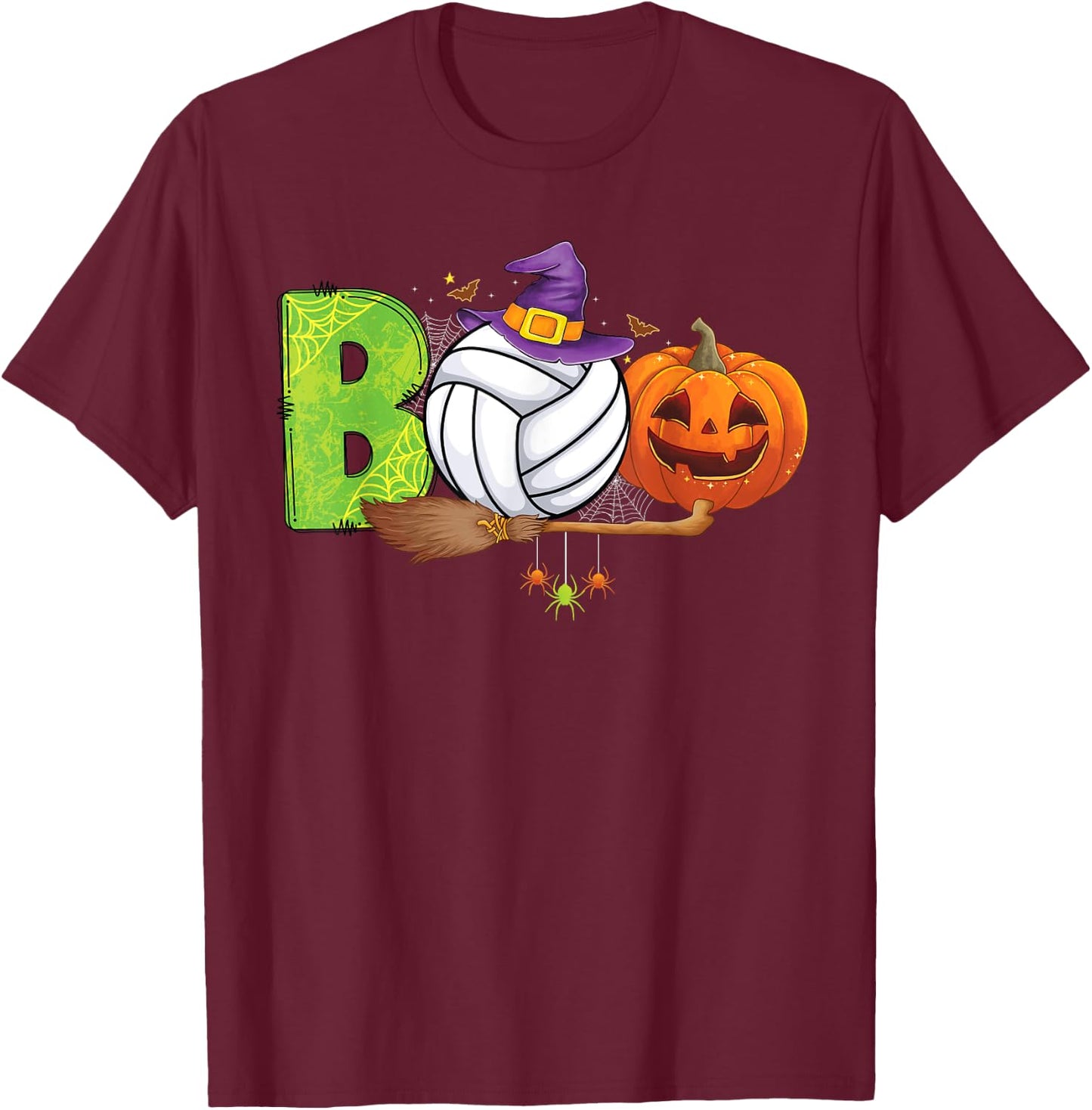 Boo Volleyball lovers Pumpkin scary funny Halloween costume T-Shirt - T-Shirt | Maroon