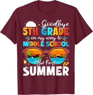 Goodbye 5th Grade Graduation To Middle School Hello Summer T-Shirt - T-Shirt | Maroon