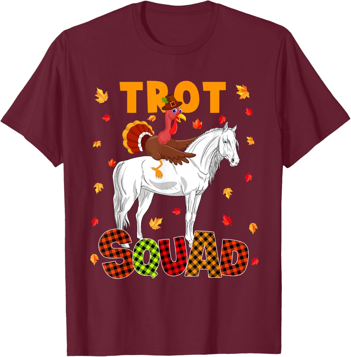 Trot Squad Thanksgiving Turkey Riding Horse Costume Kids T-Shirt - T-Shirt | Maroon