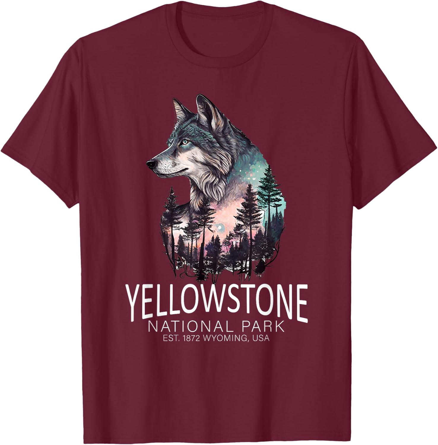 Timber Wolf Yellowstone National Park T-Shirt - T-Shirt | Maroon