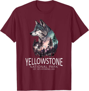 Timber Wolf Yellowstone National Park T-Shirt - T-Shirt | Maroon
