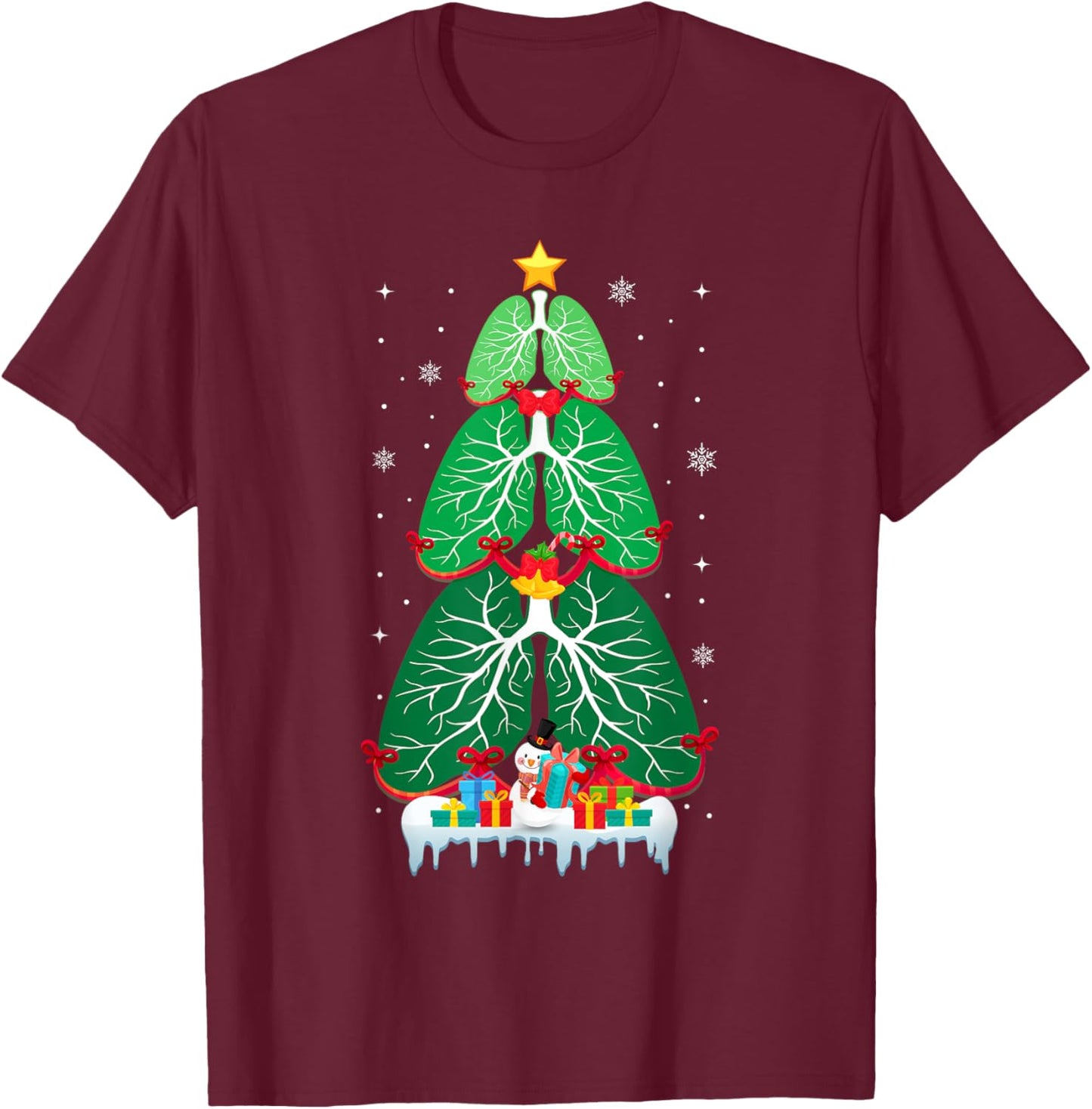 Lung Christmas Tree Respiratory Therapy Xmas Therapist T-Shirt - T-Shirt | Maroon