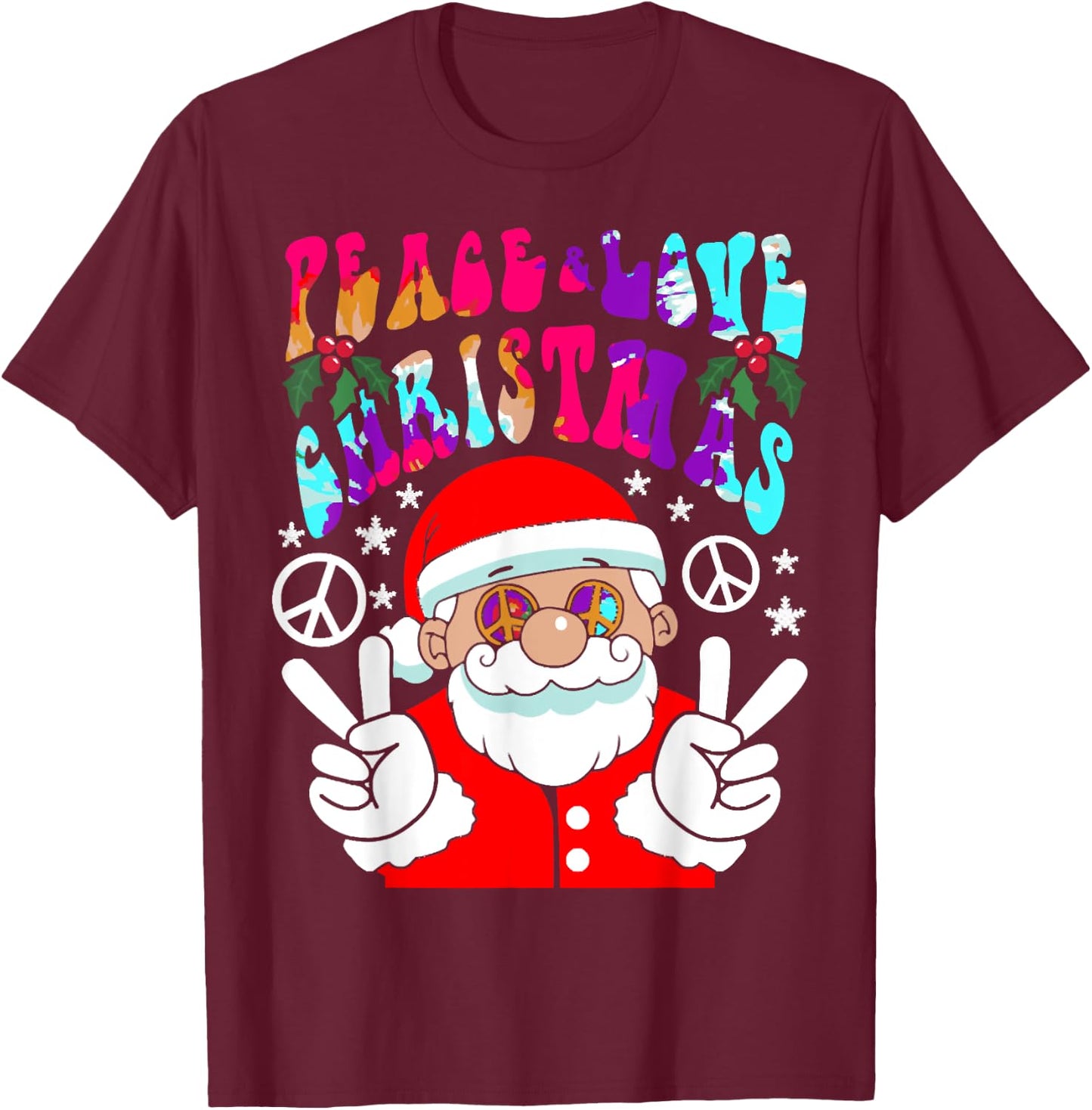Hippie Santa Claus Peace And Love Tie Dye Groovy T-Shirt - T-Shirt | Maroon