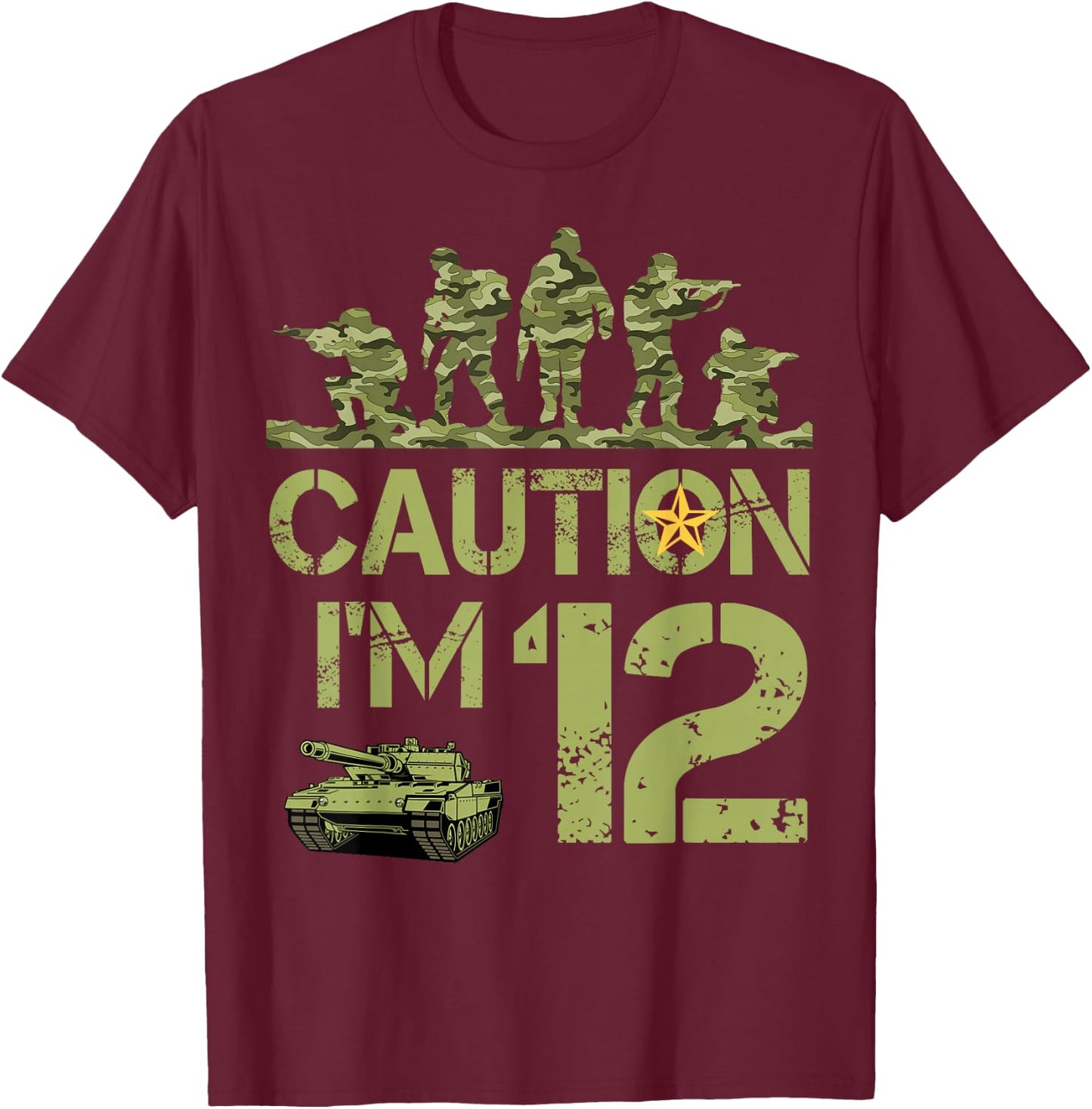 12th Birthday Military I'm 12 Year Old Soldier Camo Birthday T-Shirt - T-Shirt | Maroon