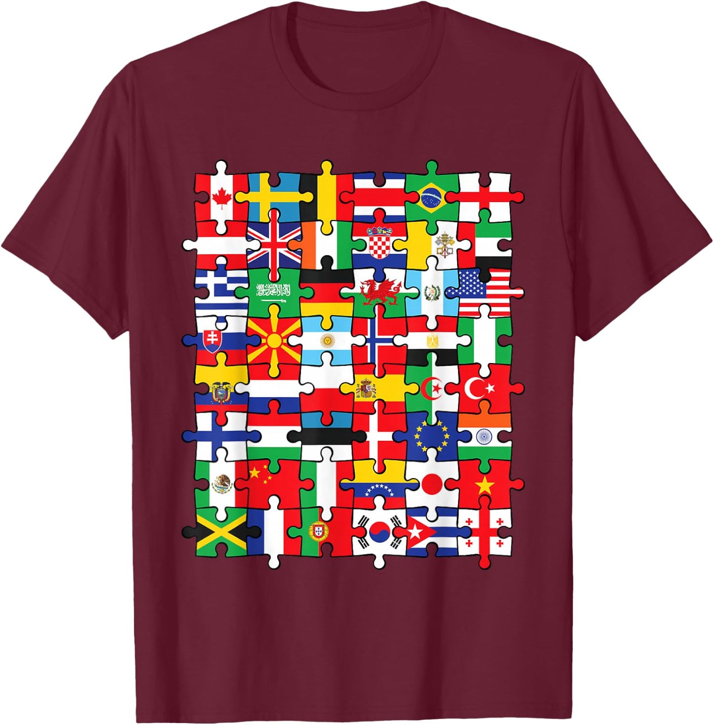 Flags of Countries of the World international flag puzzle T-Shirt - T-Shirt | Maroon