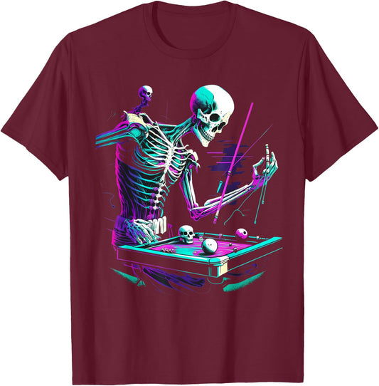 Skeleton Playing Billiard Halloween Costume Sport Pool T-Shirt - T-Shirt | Maroon