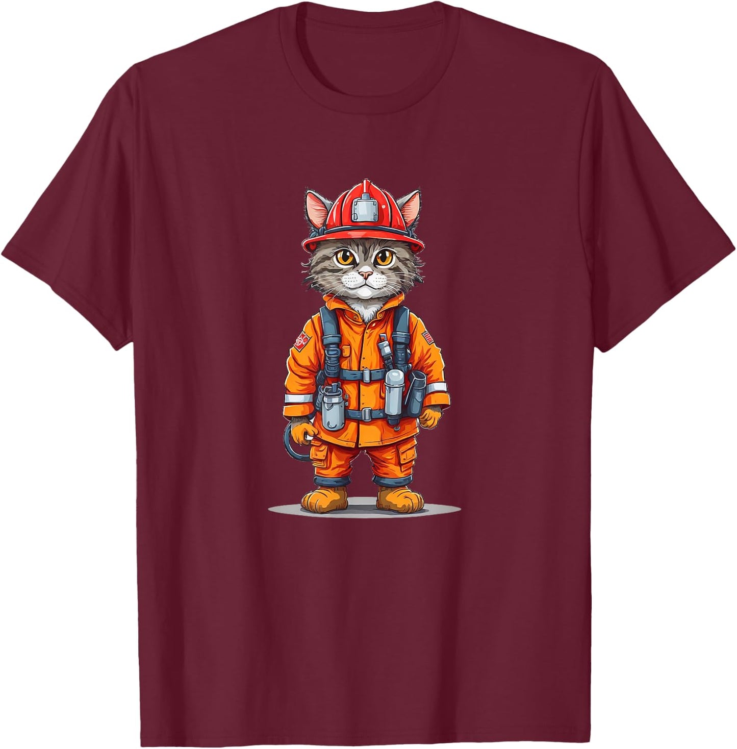 Fire Fighter Cat T-Shirt - T-Shirt | Maroon