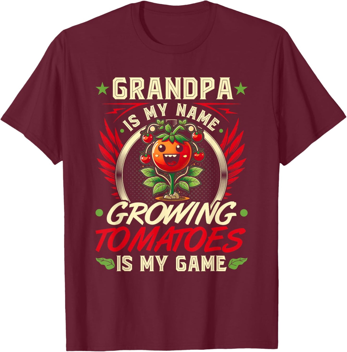 Grandpa Tomato Gardening Quote, Funny Tomato Farmer T-Shirt - T-Shirt | Maroon
