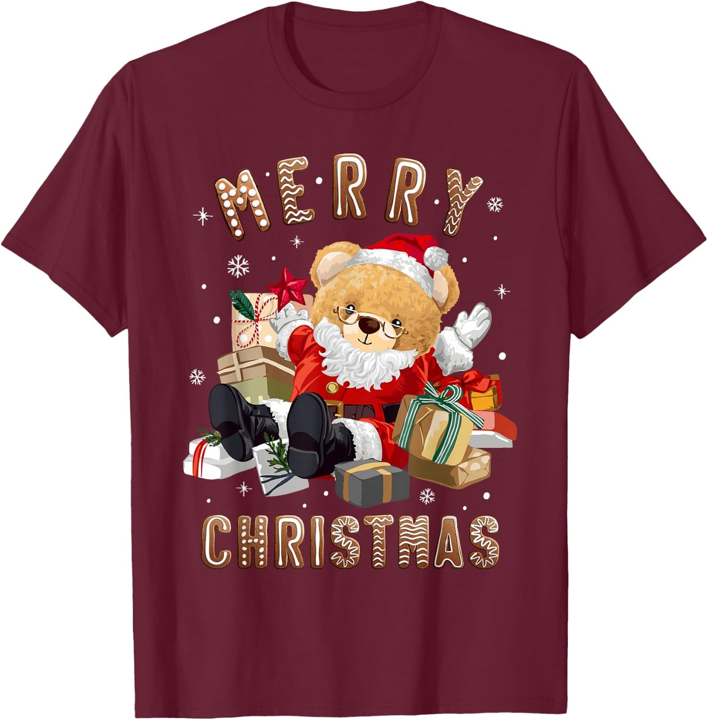 Cute Christmas teddy bear Santa Claus T-Shirt - T-Shirt | Maroon