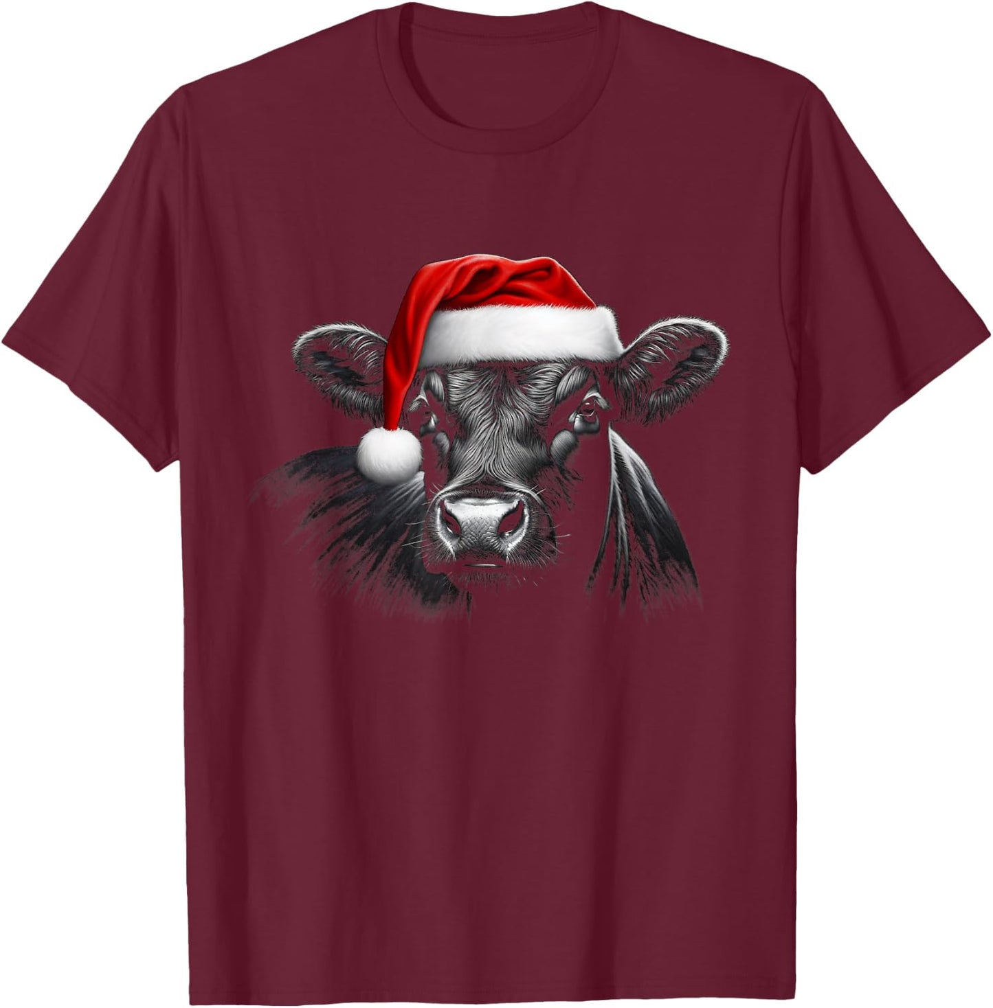 Angus Rancher Christmas Hat Cow Santa Hat Black T-Shirt - T-Shirt | Maroon