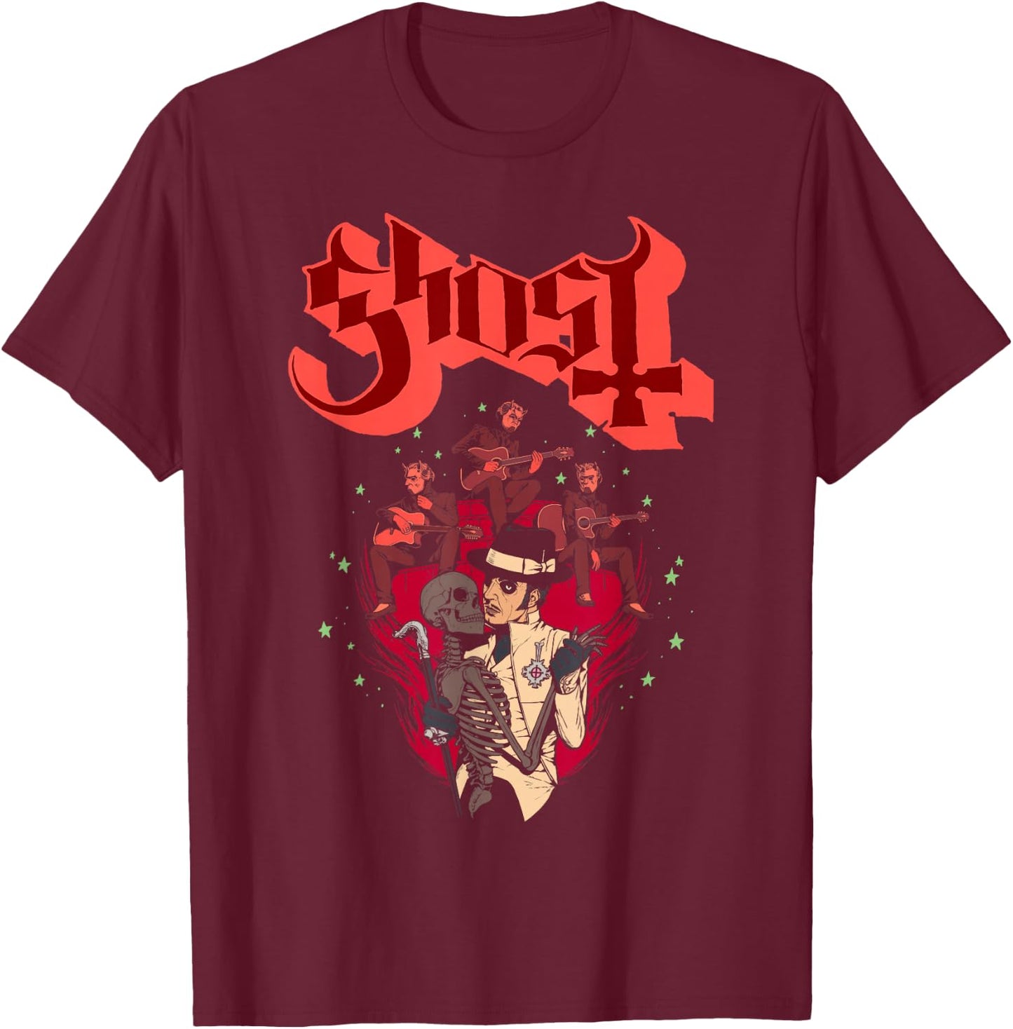 Ghost – Skeleton Bandstand T-Shirt - T-Shirt | Maroon