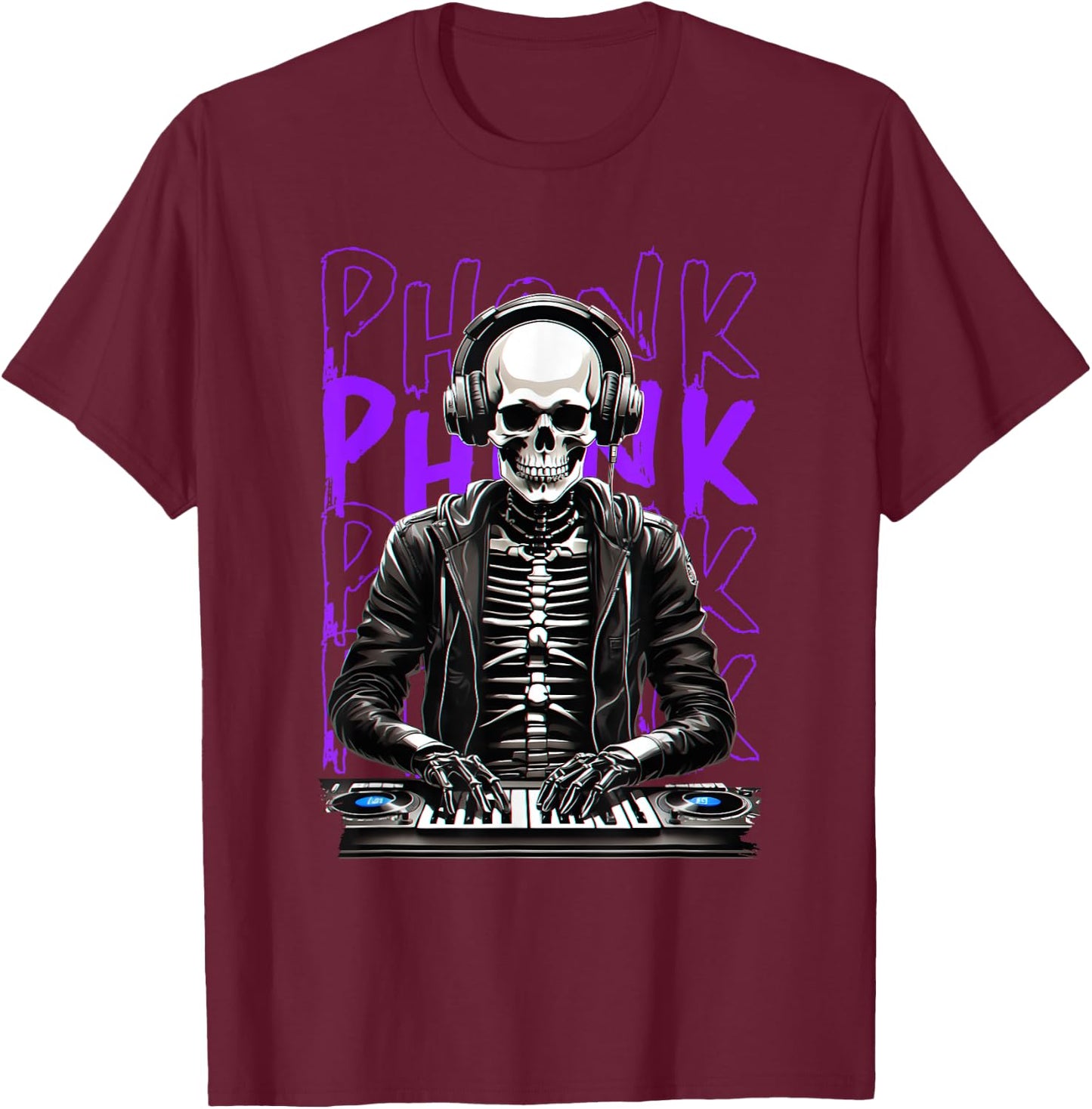 Phonk aesthetic DJ skeleton T-Shirt - T-Shirt | Maroon