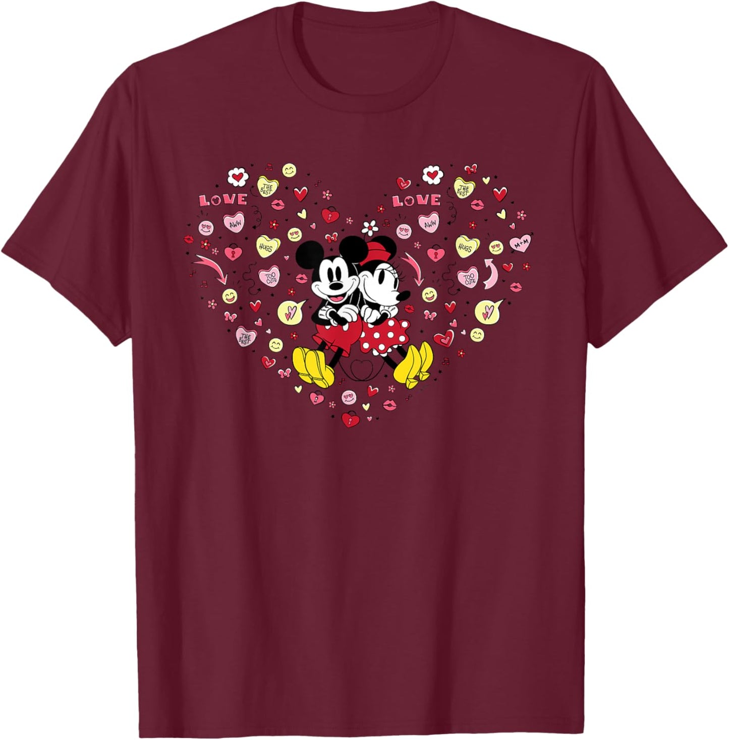 Disney Mickey & Minnie Heart of Love Valentine’s Day Retro T-Shirt - T-Shirt | Maroon