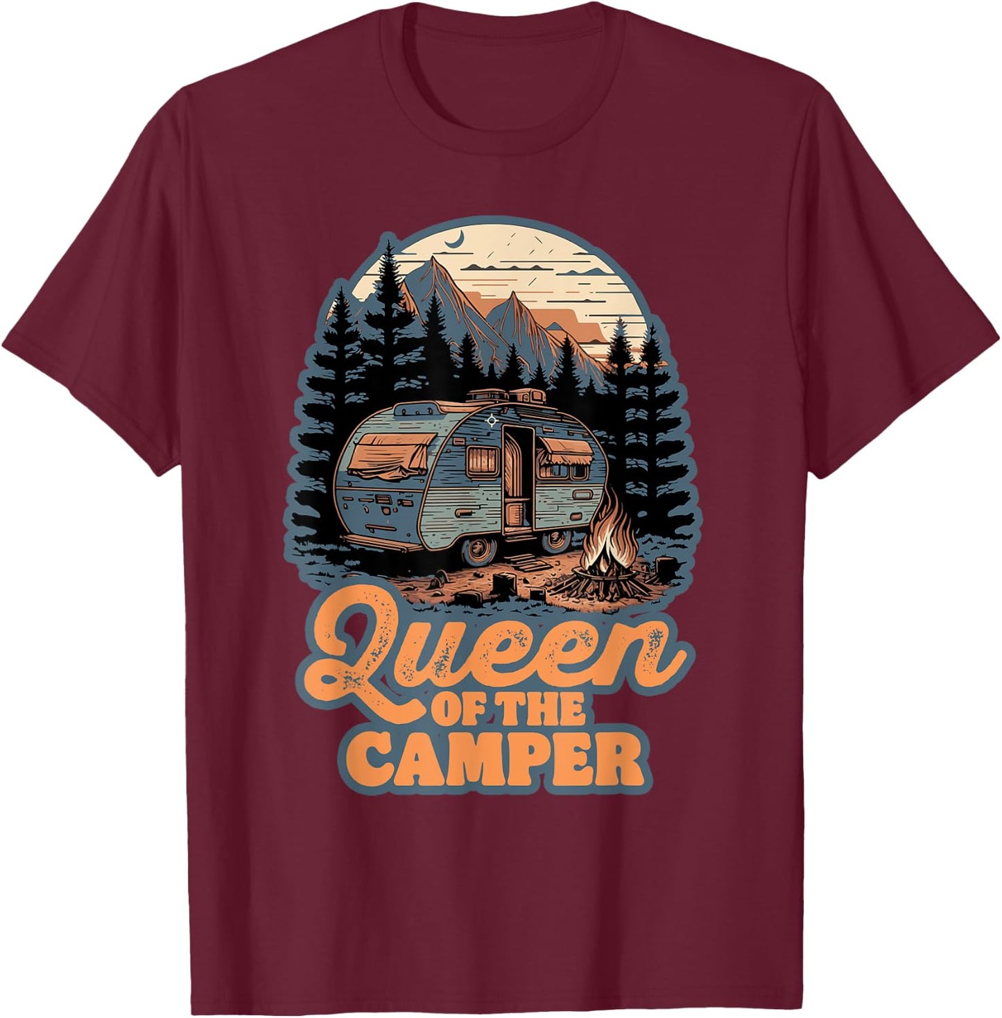 Queen of the Camper Funny RV Camping Nature Retro 70s T-Shirt - T-Shirt | Maroon