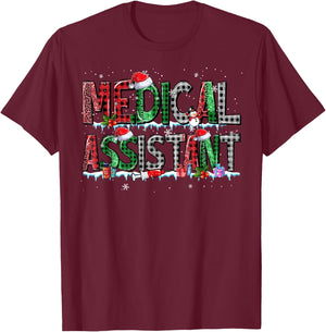 Medical Assistant Santa Hat Buffalo Plaid Christmas Gifts T-Shirt - T-Shirt | Maroon