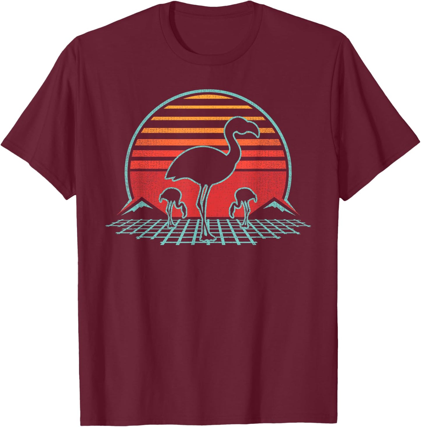 Flamingo Lover Bird Animal Retro Vintage 80s Style T-Shirt - T-Shirt | Maroon
