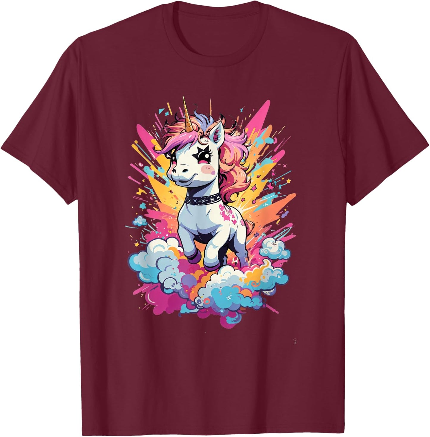 Punk Rock Unicorn - Tattooed Rhythms & Mythical Vibes Music T-Shirt - T-Shirt | Maroon