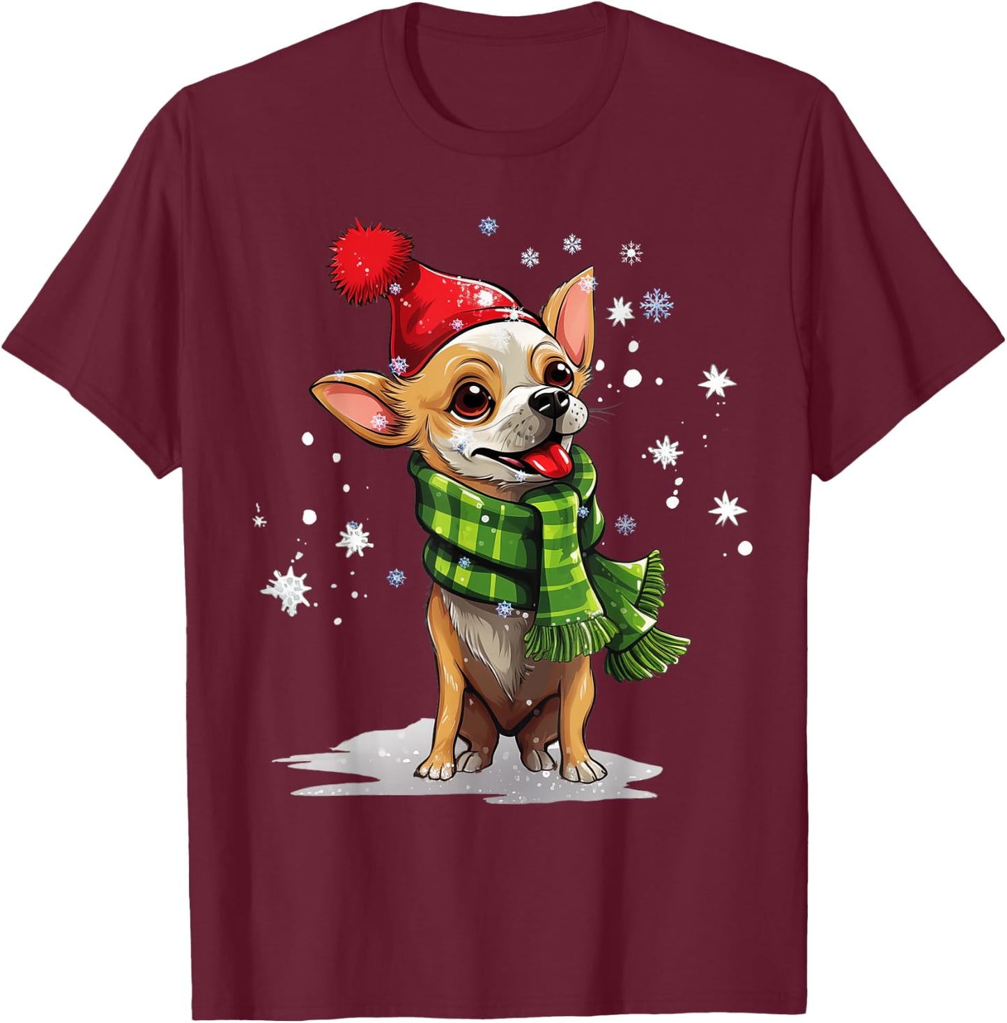Chihuahua Dog Christmas Snow Winter Vibes Women Kids T-Shirt - T-Shirt | Maroon