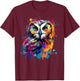 Splash Art Owls Lover Colorful Short Eared Owl T-Shirt - T-Shirt | Maroon