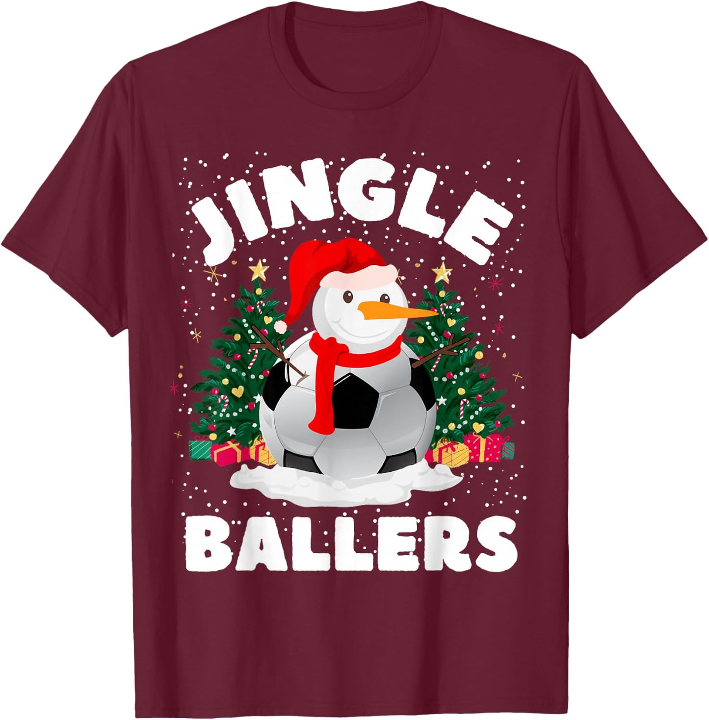 Jingle Ballers Funny Soccer ball Snowman Christmas Football T-Shirt - T-Shirt | Maroon