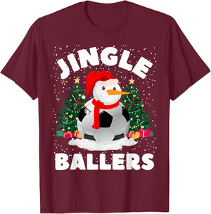 Jingle Ballers Funny Soccer ball Snowman Christmas Football T-Shirt - T-Shirt | Maroon