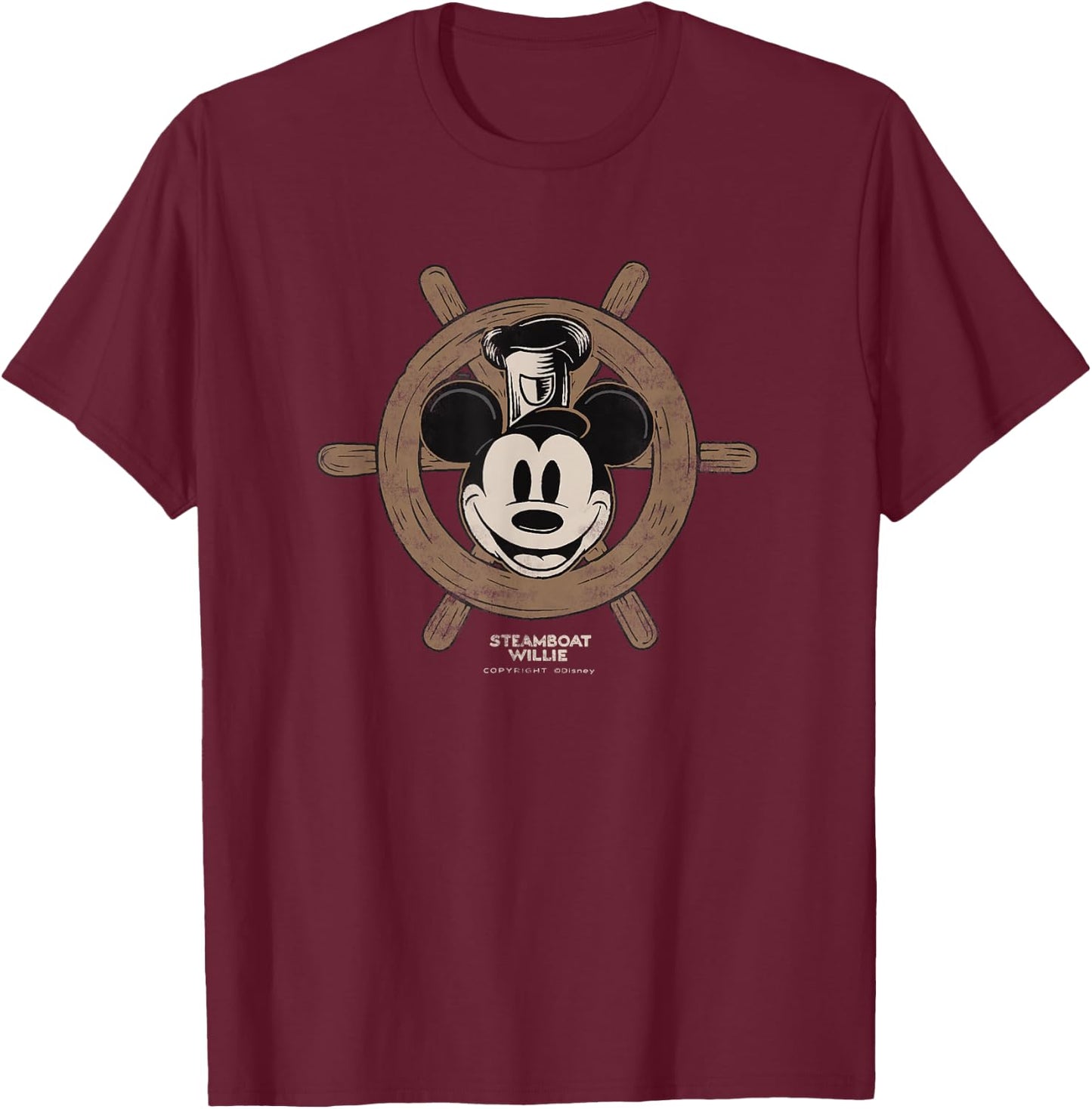 Disney 100 Mickey Mouse Steamboat Willie Wheel D100 Small T-Shirt - T-Shirt | Maroon