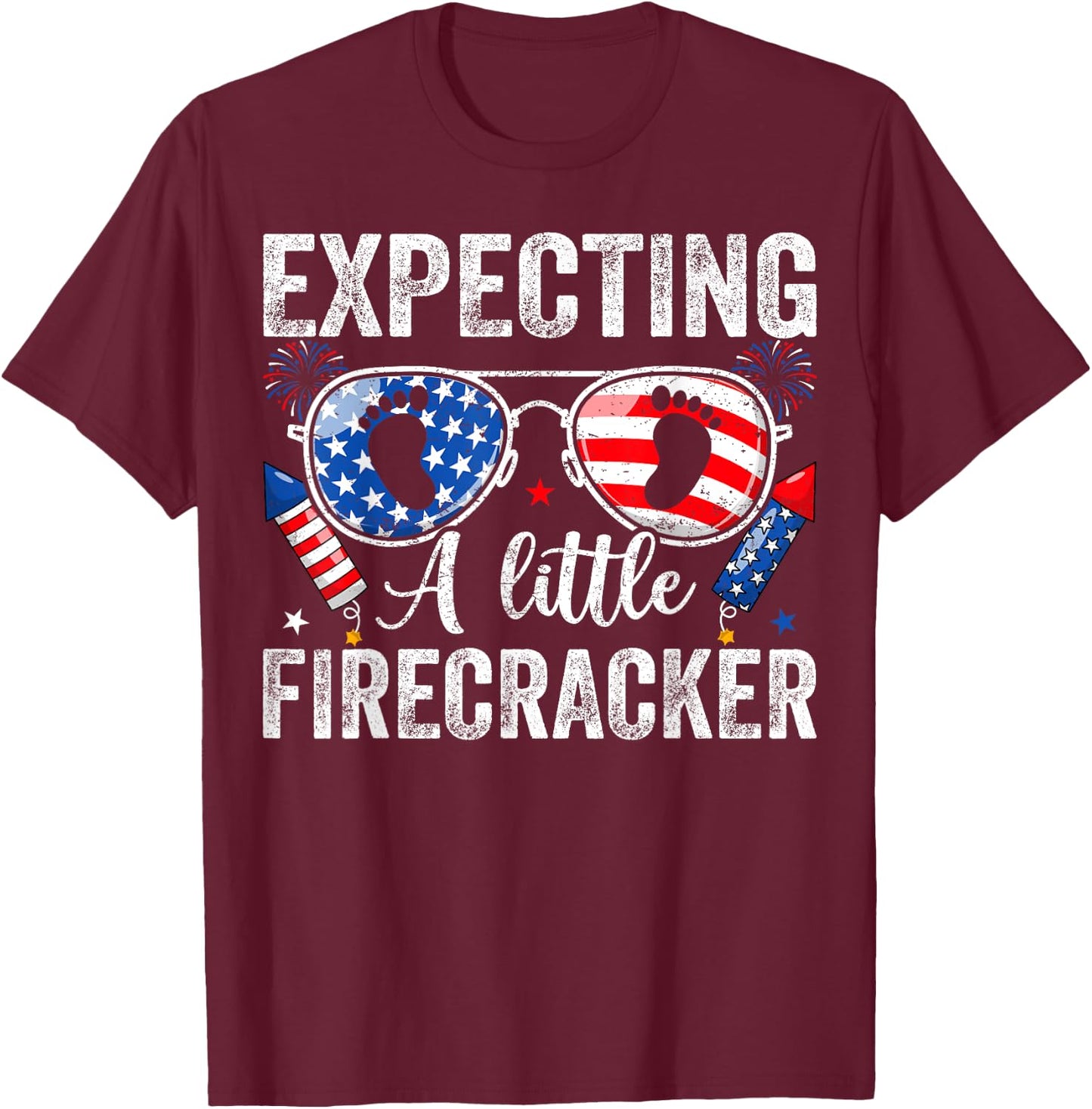 Funny 4th of July Pregnancy Expecting A Little Firecracker T-Shirt - T-Shirt | Maroon