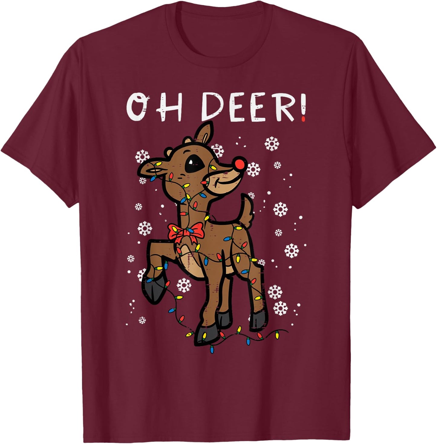 Christmas Reindeer Oh Deer Cute Xmas Boys Girls Kids Women T-Shirt - T-Shirt | Maroon