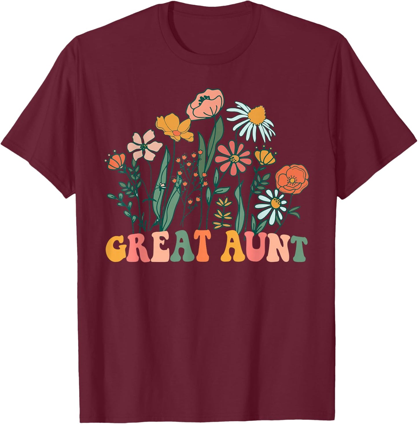 New GREAT AUNT Wildflower First Birthday & Baby Shower T-Shirt - T-Shirt | Maroon