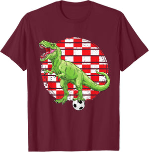 Soccer Dinosaur Trex Croatia Flag Boys Girls Toddler T-Shirt - T-Shirt | Maroon