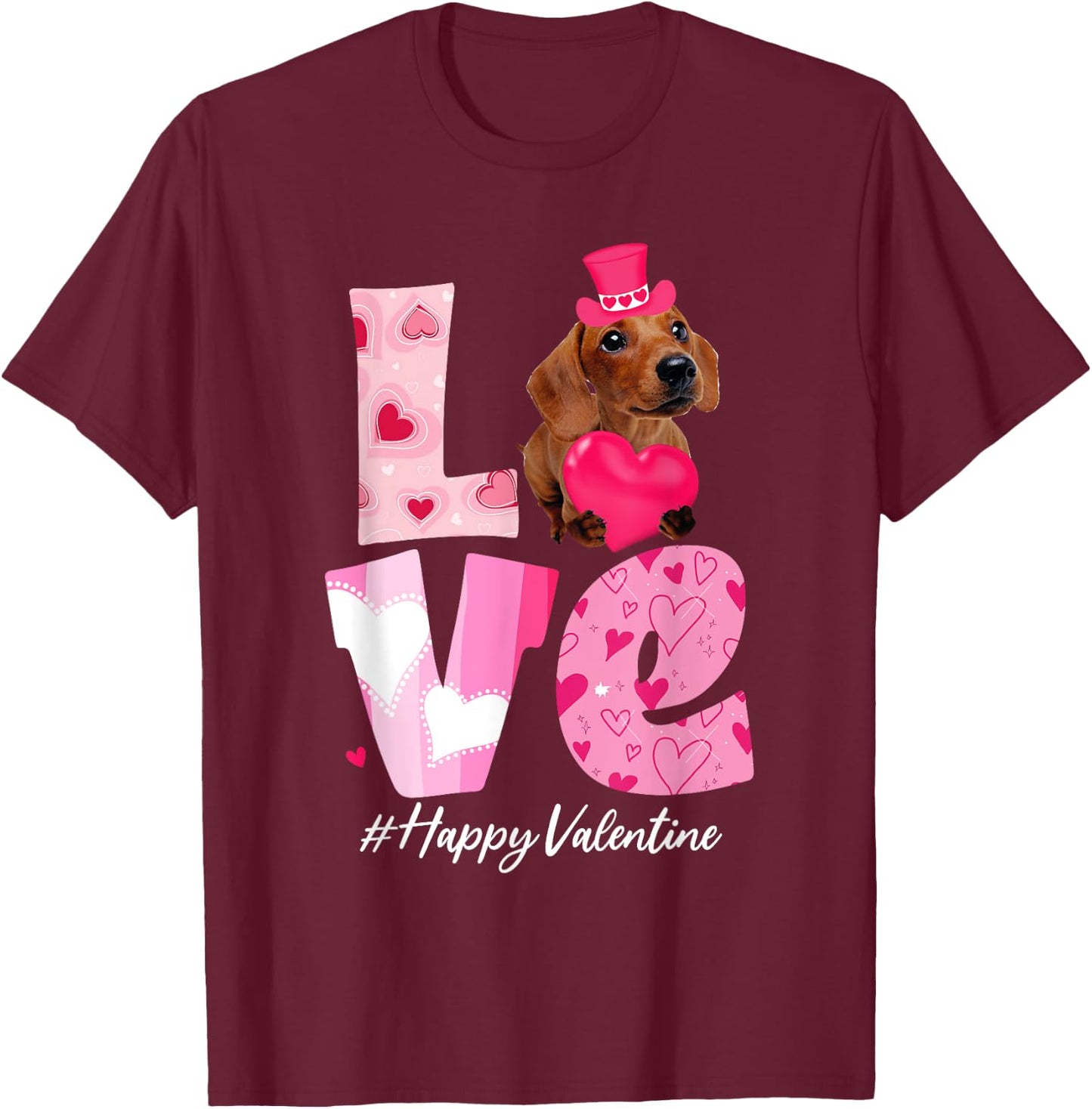 LOVE Dachshund Valentine Day with Dachshund Dog Women Kids T-Shirt - T-Shirt | Maroon