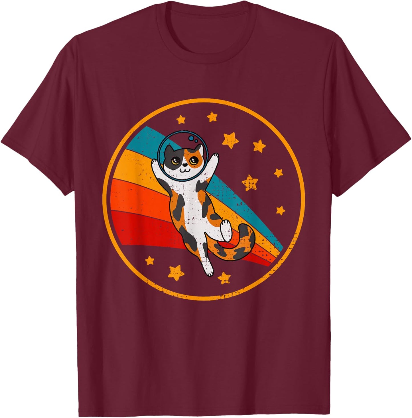 Cute Vintage Calico Cat Retro Space Cat T-Shirt - T-Shirt | Maroon