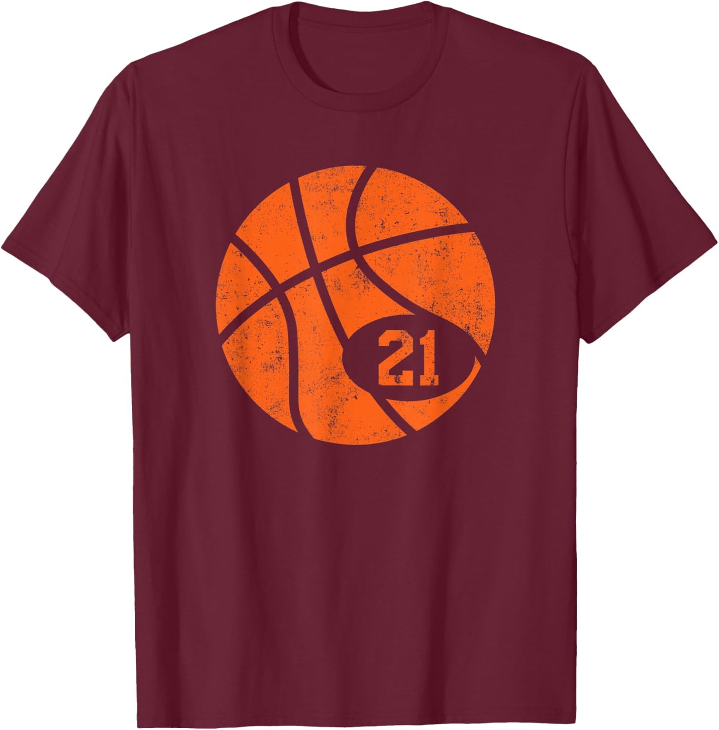 Basketball Classic Sport 21 Jersey Number Vintage Distressed T-Shirt - T-Shirt | Maroon