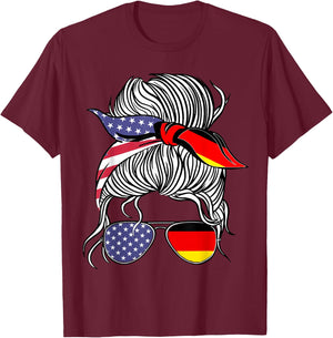 German American Patriot Grown Proud Women Girl Flag T-Shirt - T-Shirt | Maroon