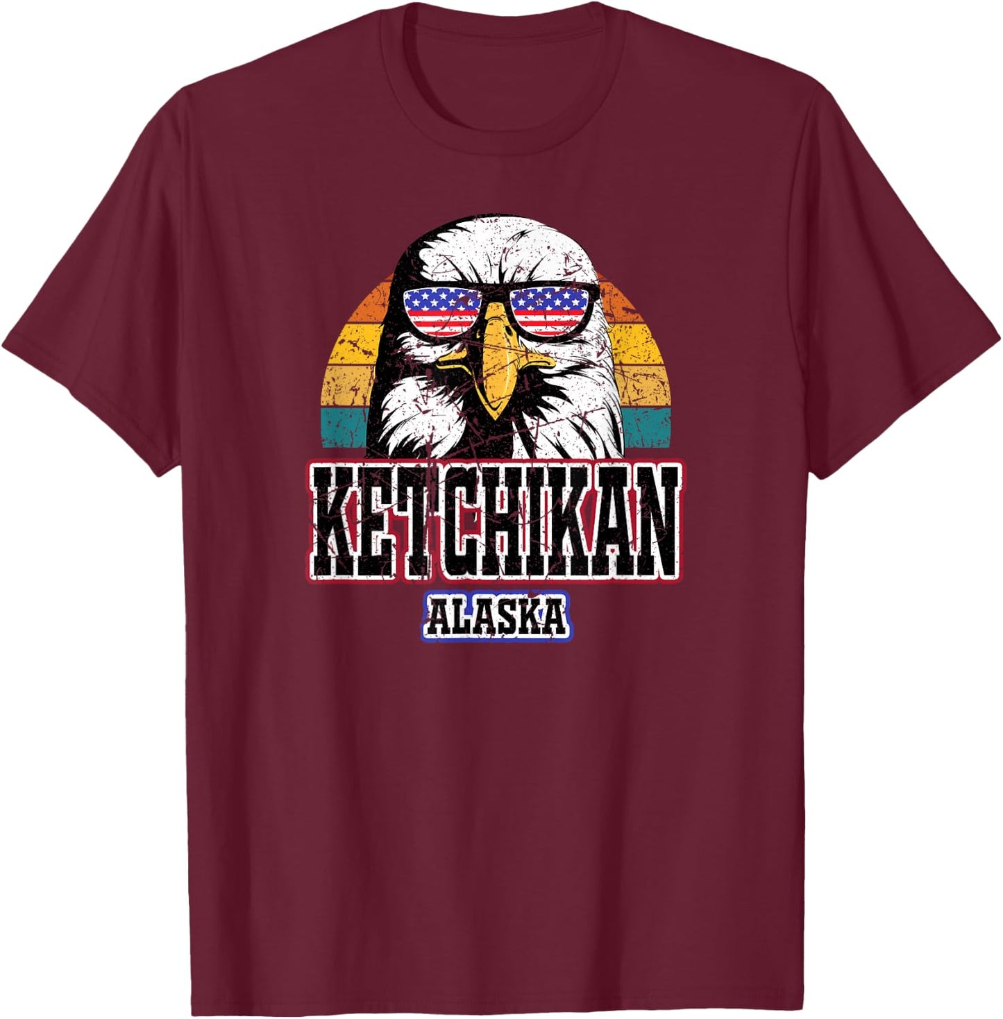 Ketchikan Alaska USA American Flag Men Women Kids Alaskan T-Shirt - T-Shirt | Maroon