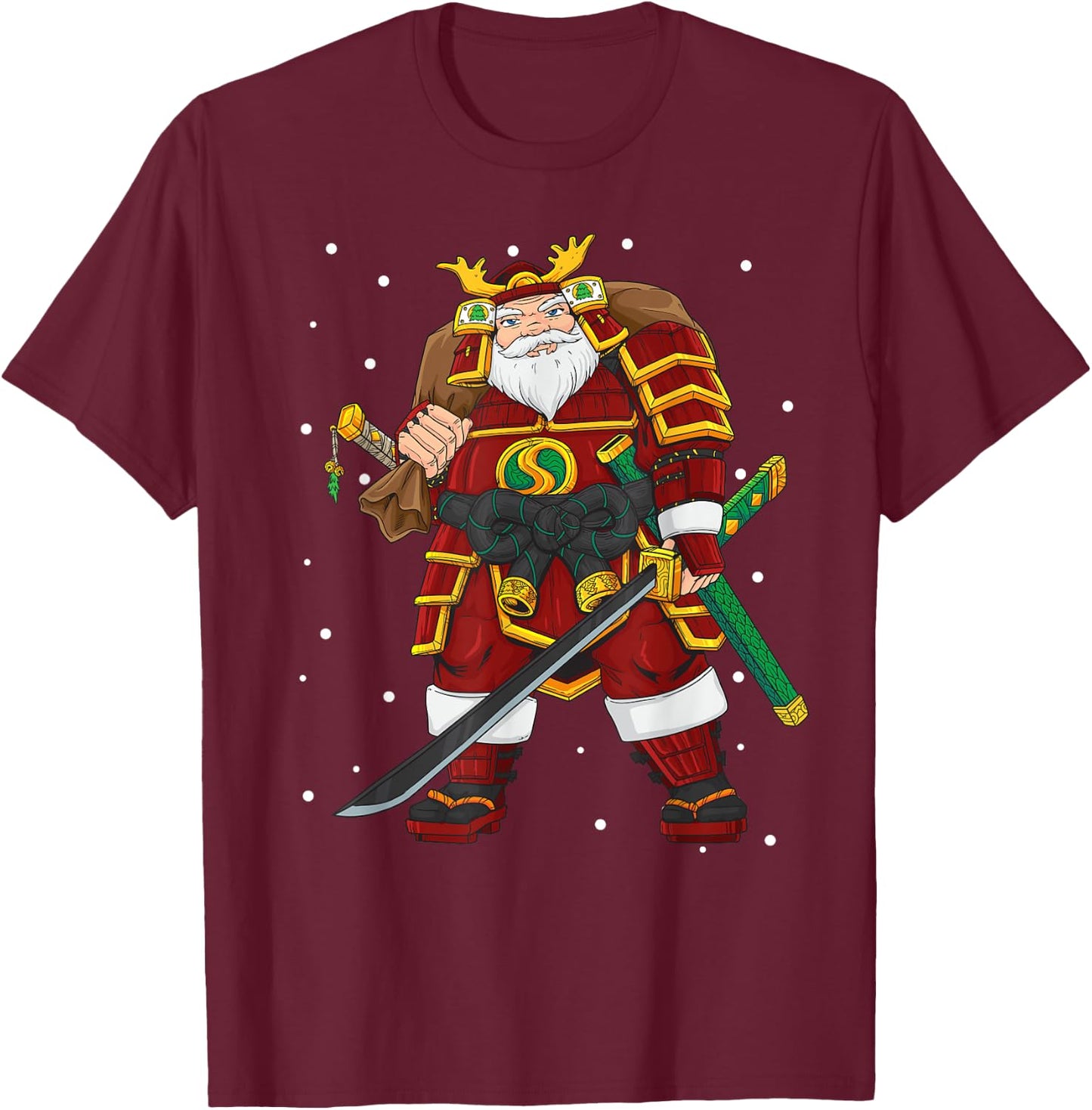 Funny Japanese Samurai Santa Claus Christmas T-Shirt - T-Shirt | Maroon